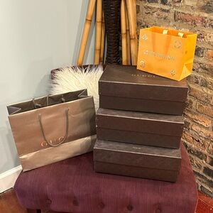 (3) Gucci Shoe Boxes, Gucci Bag & Louis Vuitton Gift Bag + More